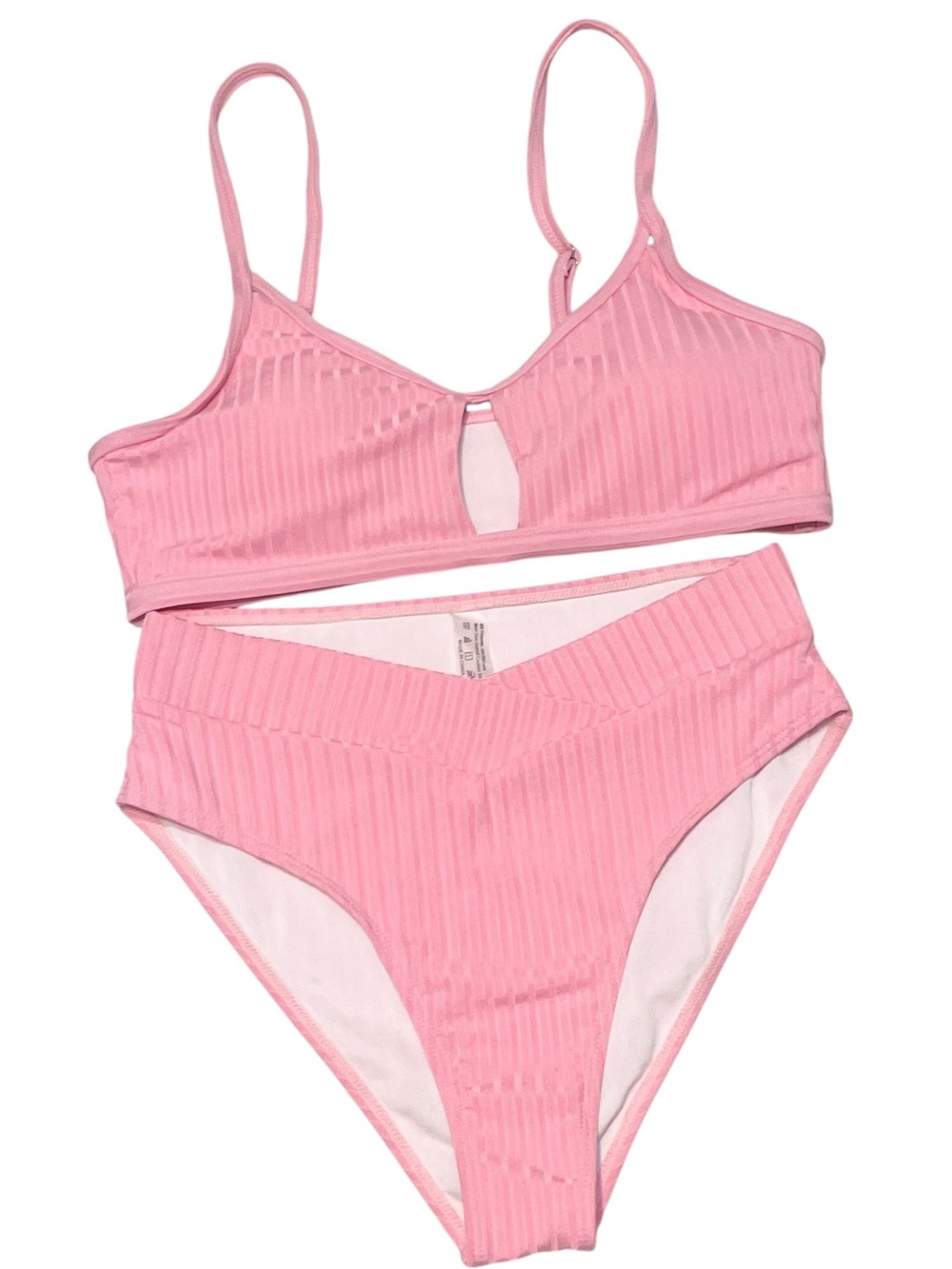 Barbie Pink Bikini with Ribbed High Thigh Bottom and Key Hole Strap Top Medium